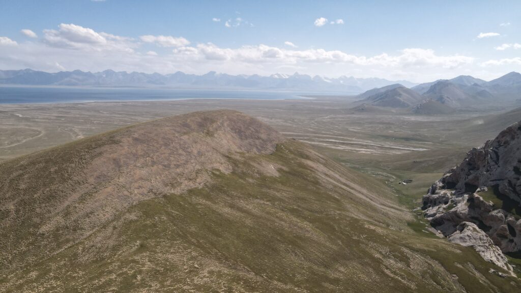 The panorama of Chatyr Kul Lake in Kyrgyzstan